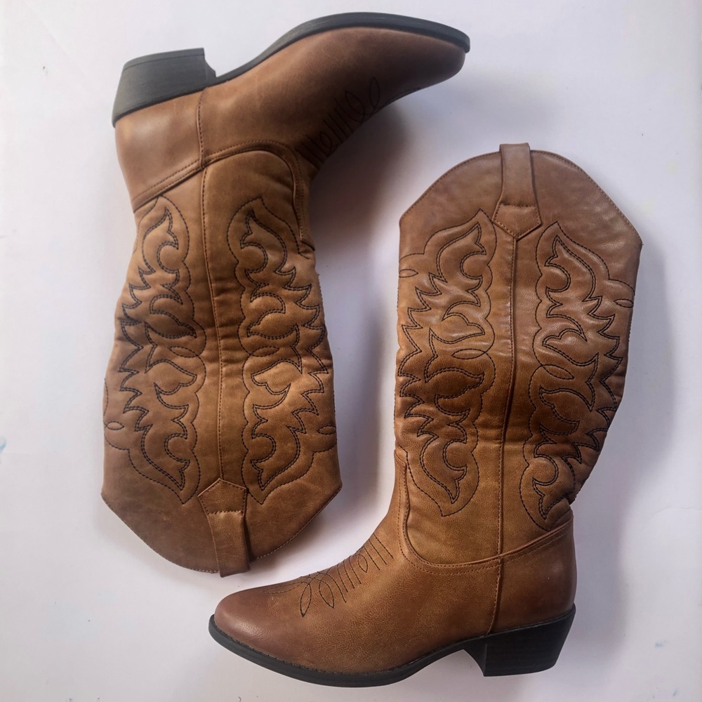Brown with navy embroidery cowgirl boots - Picture 2 of 8